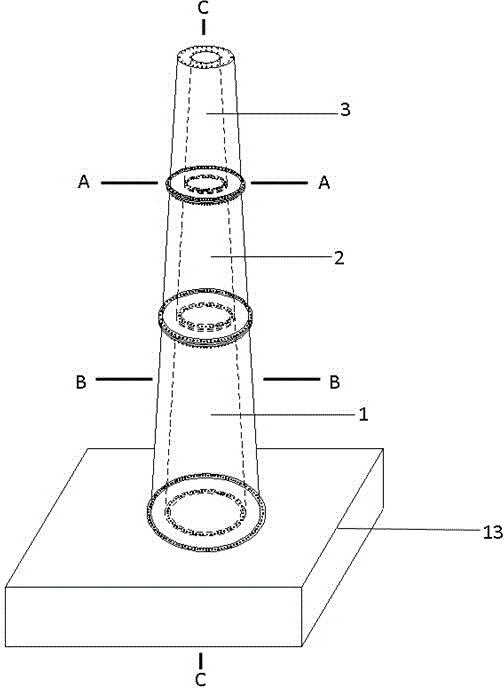 A kind of hollow interlayer tube wall ribbed composite steel tube concrete wind power tower