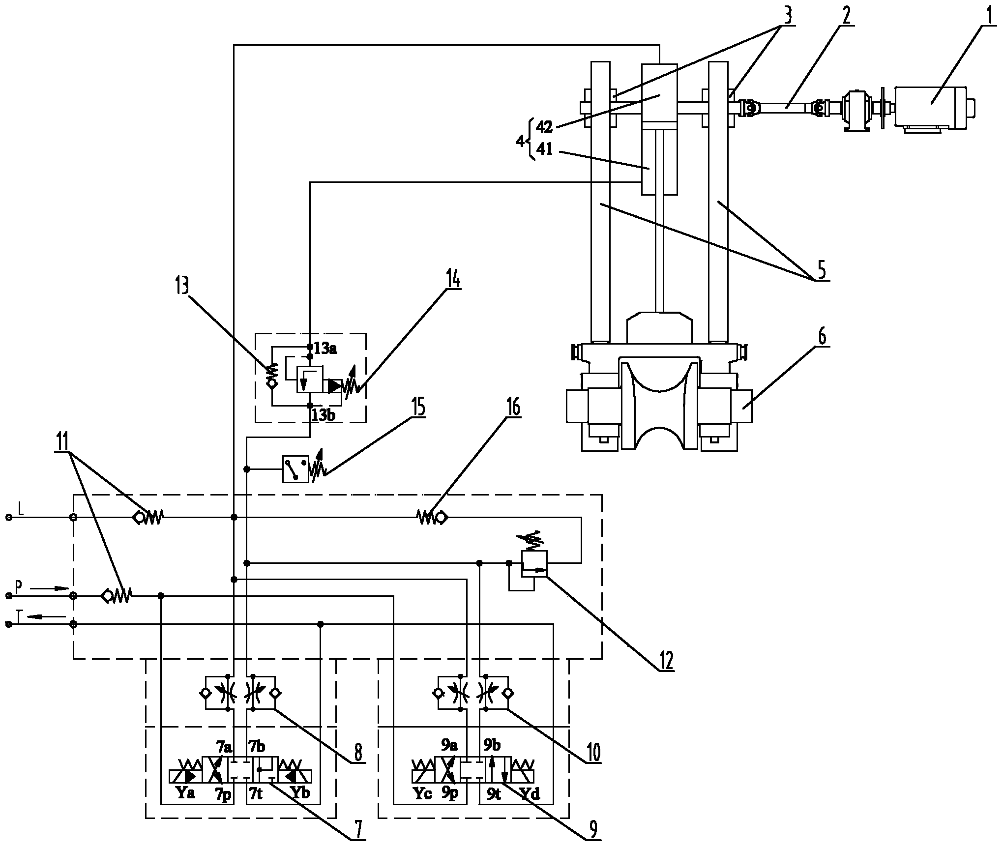 Hydraulic control system for upper roll balancing device of rotary forging mill