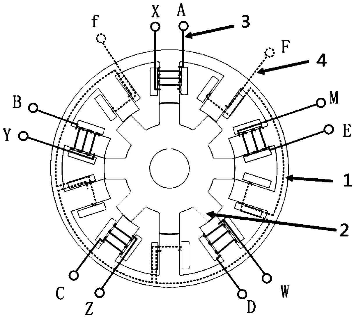 Five-phase 5N/4N pole armature excitation dispersion-type fault-tolerant electro-magnetic double-salient motor