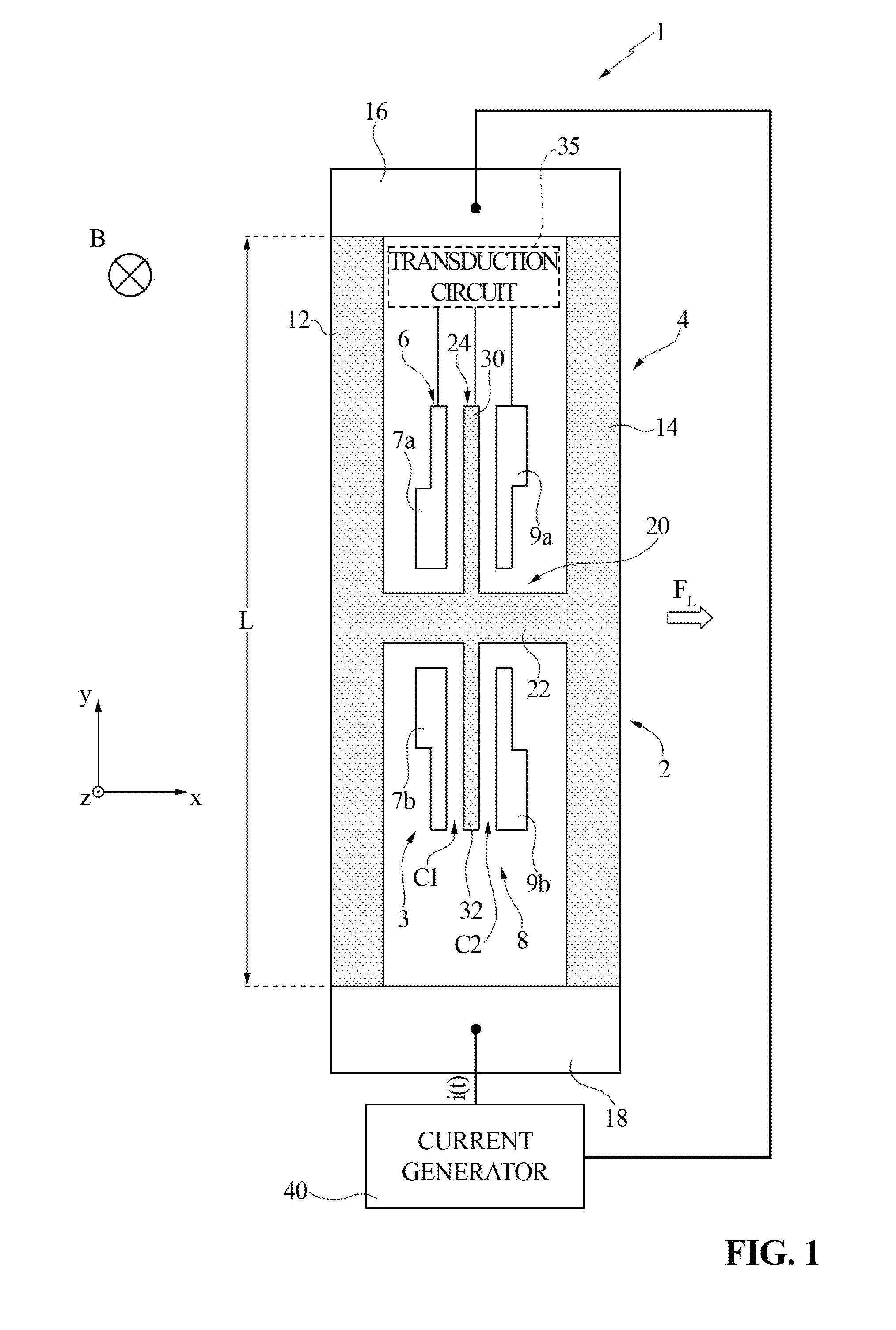 Magnetic sensor including a lorentz force transducer driven at a frequency different from the resonance frequency, and method for driving a lorentz force transducer