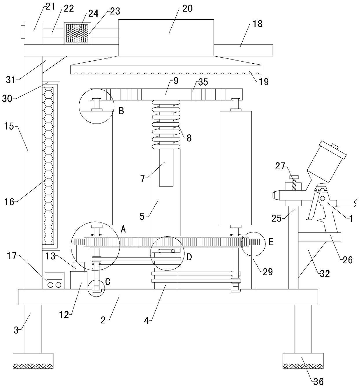 Spraying device applied to production and processing of plastic housing of unmanned aerial vehicle for plant protection