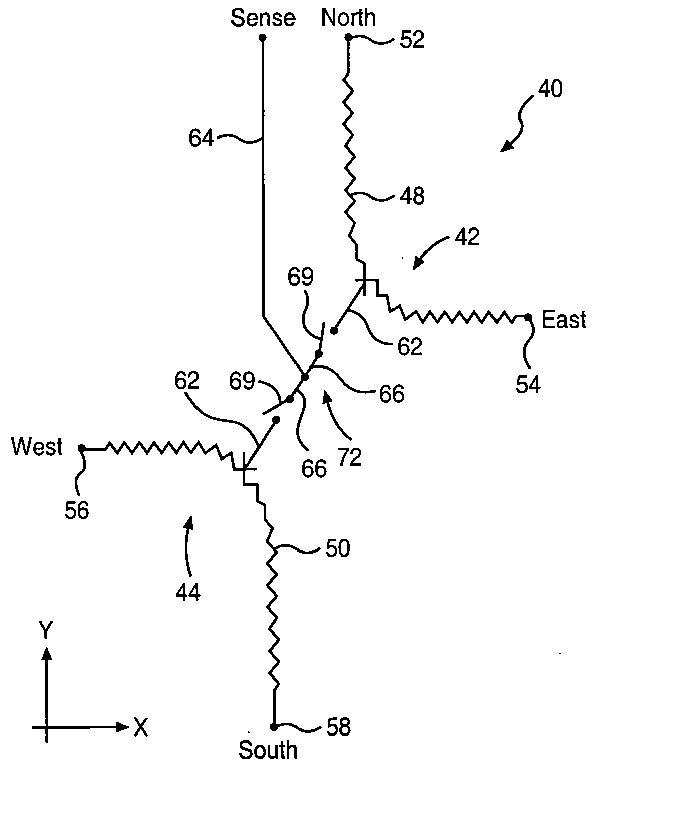 Touch input device having interleaved scroll sensors