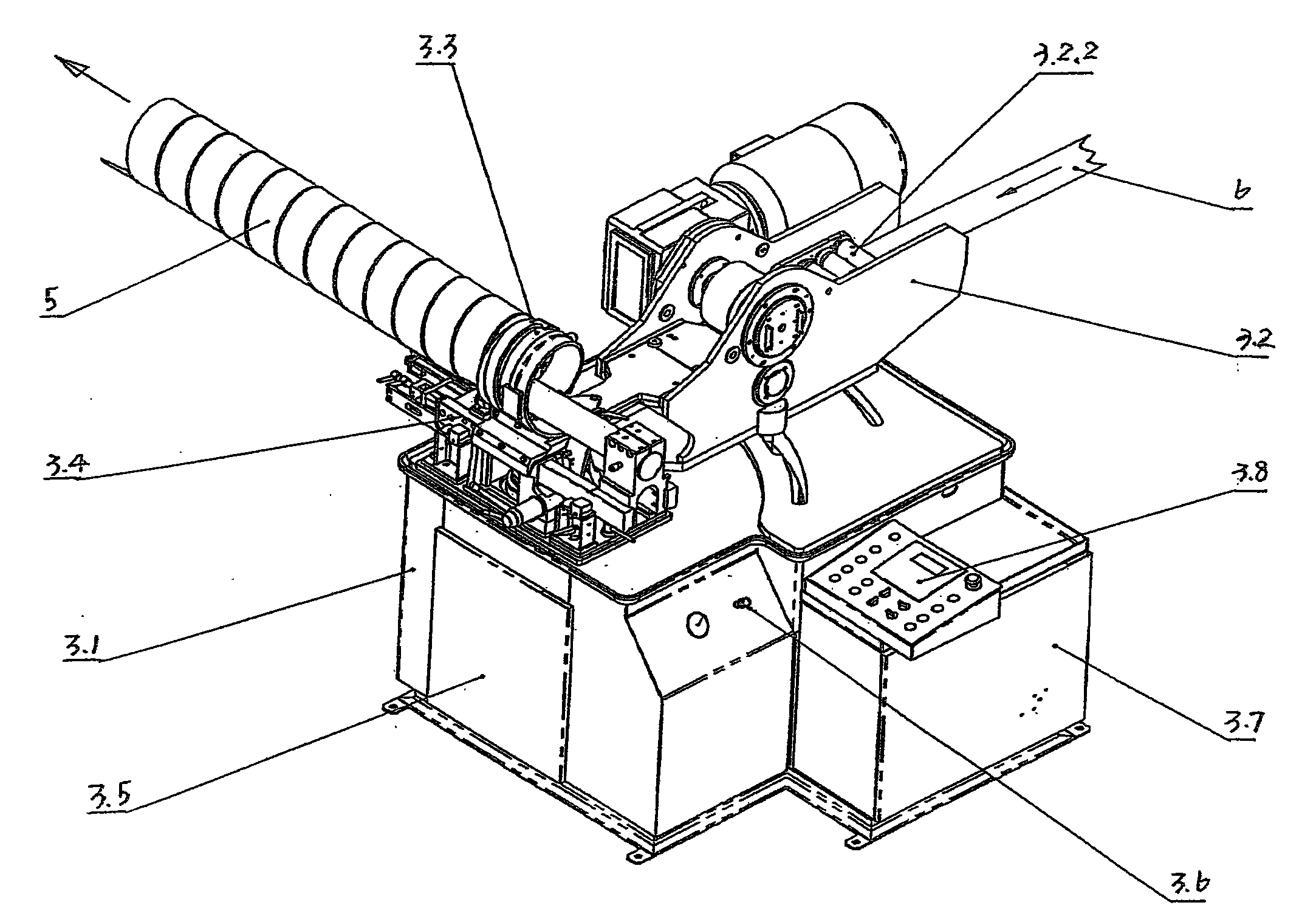 Helical air duct forming machine with main machine capable of synchronously cutting without halt