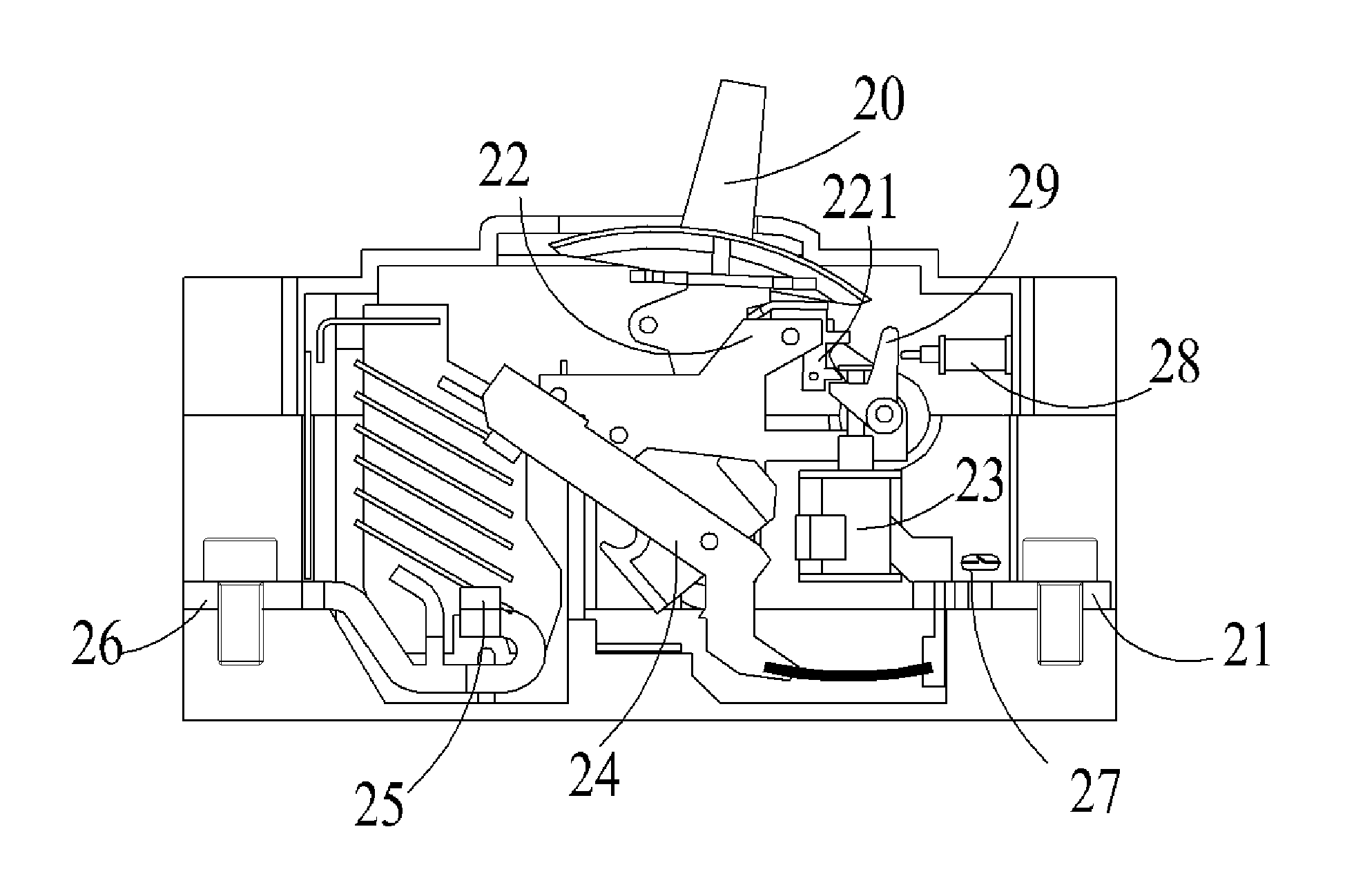 Plastic-shell-encased circuit breaker having automatic locking function