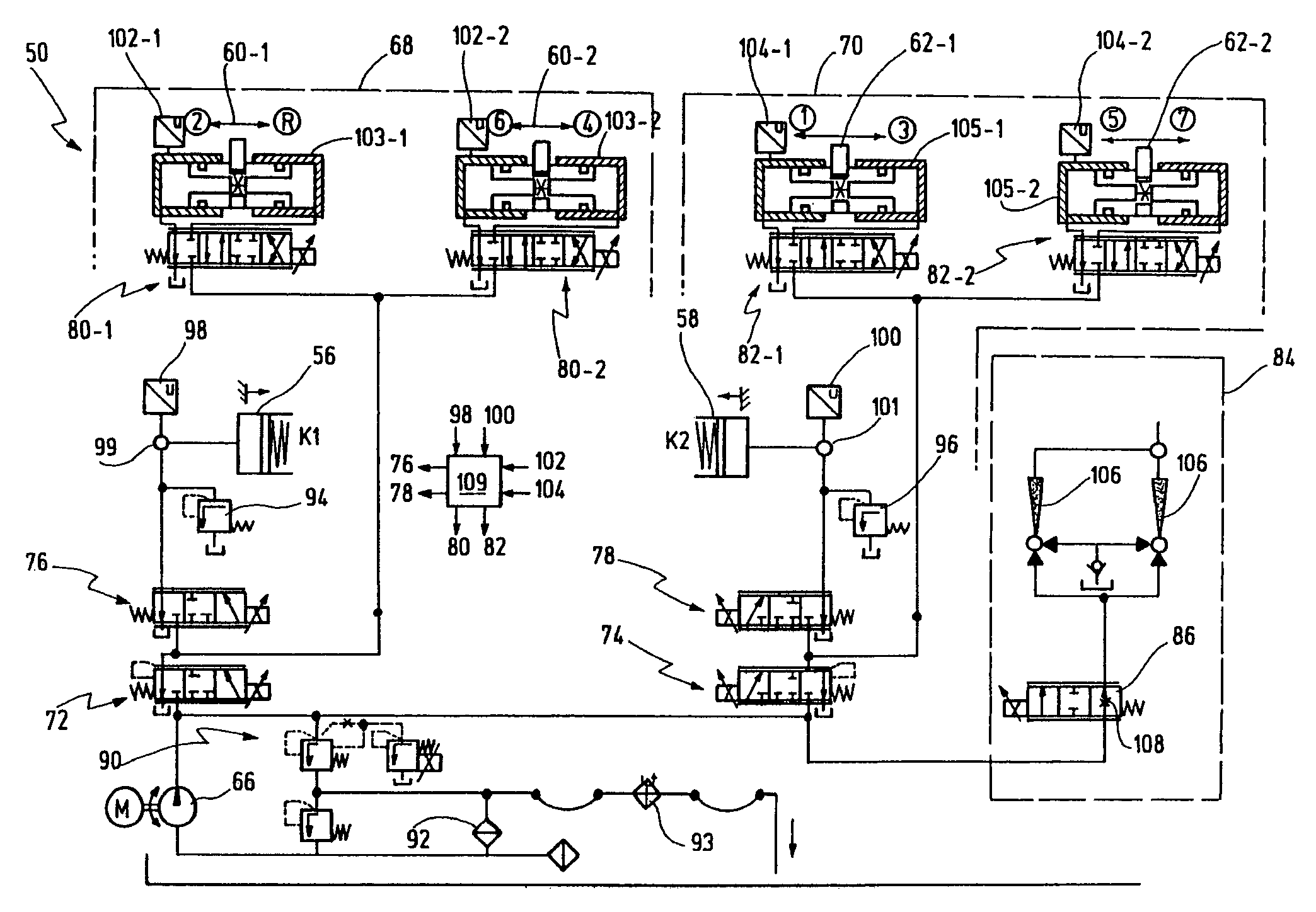 Hydraulic circuit for the control of a drive train