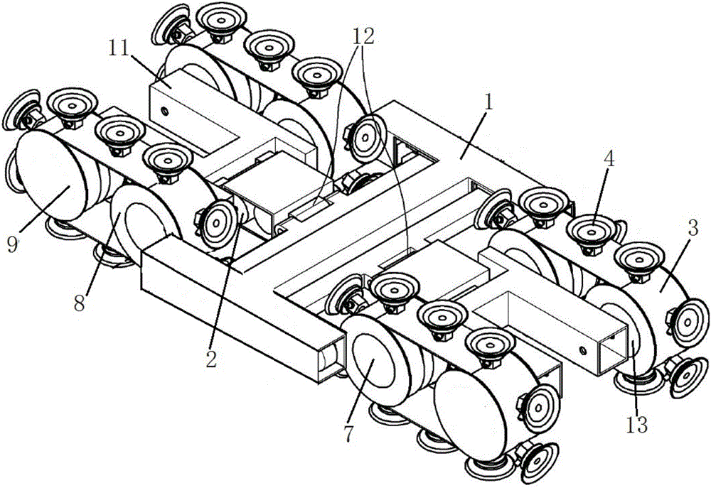 Folding type climbing device for glass curtain wall cleaning robot