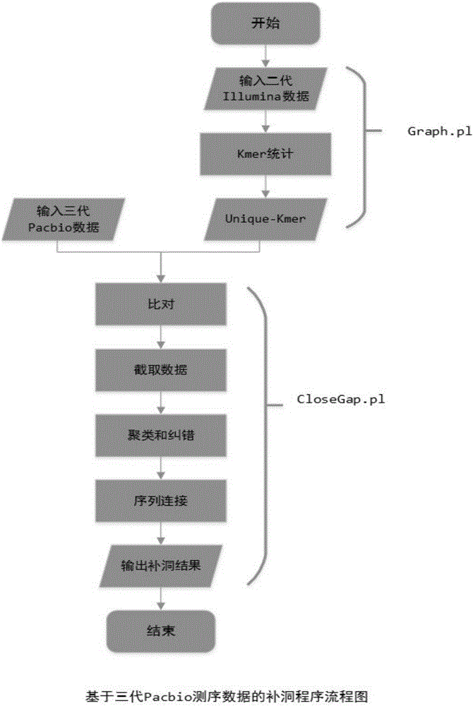 Three-generation PacBio sequencing data-based hole filling method