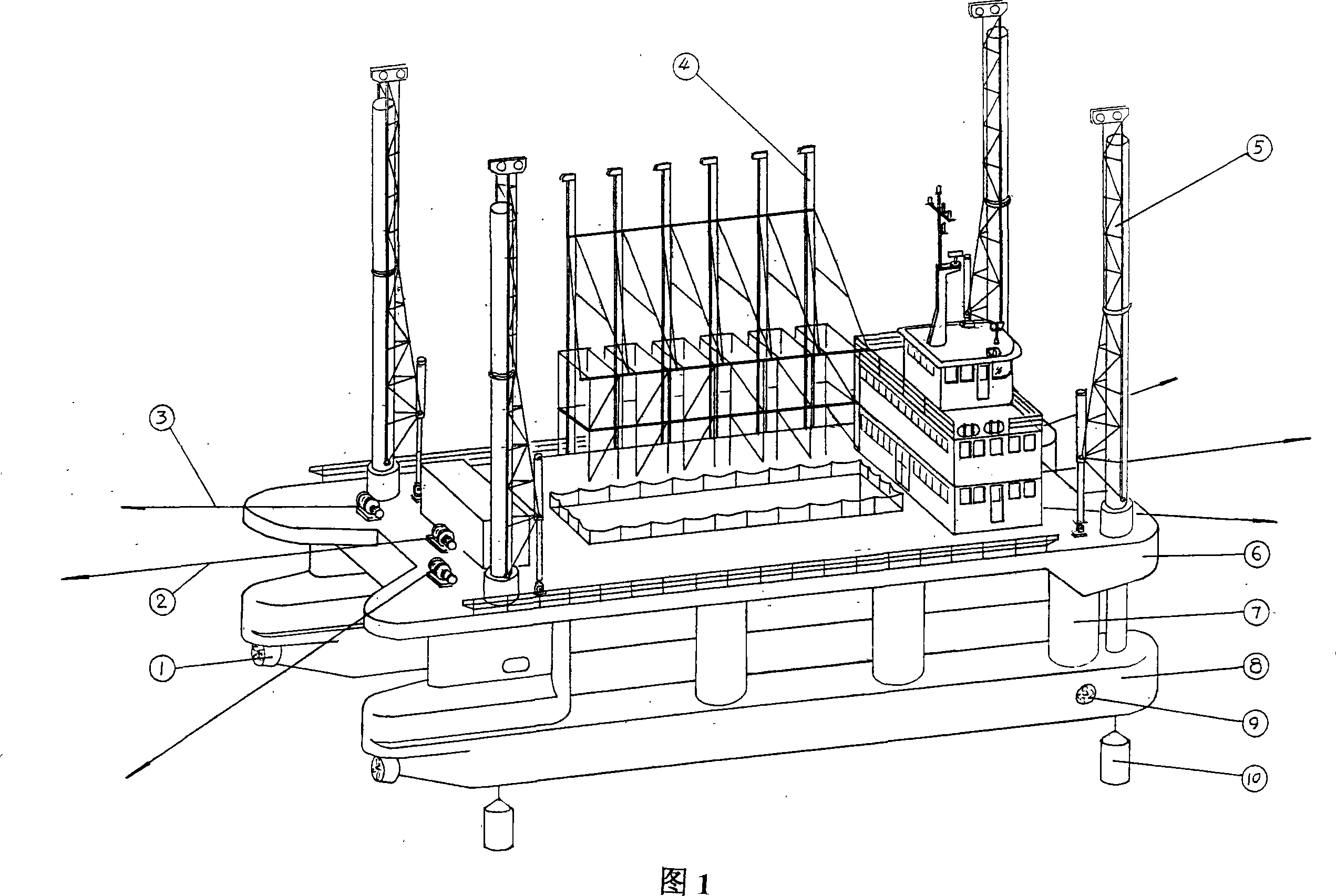 Multifunctional small waterplane area ship of