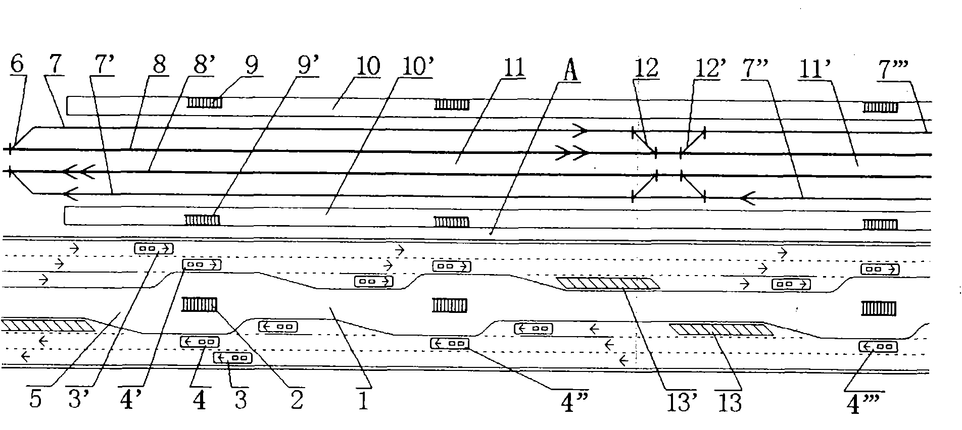 Banded transportation junction formed by paralleling parallel elevated road stations and elevated railway stations