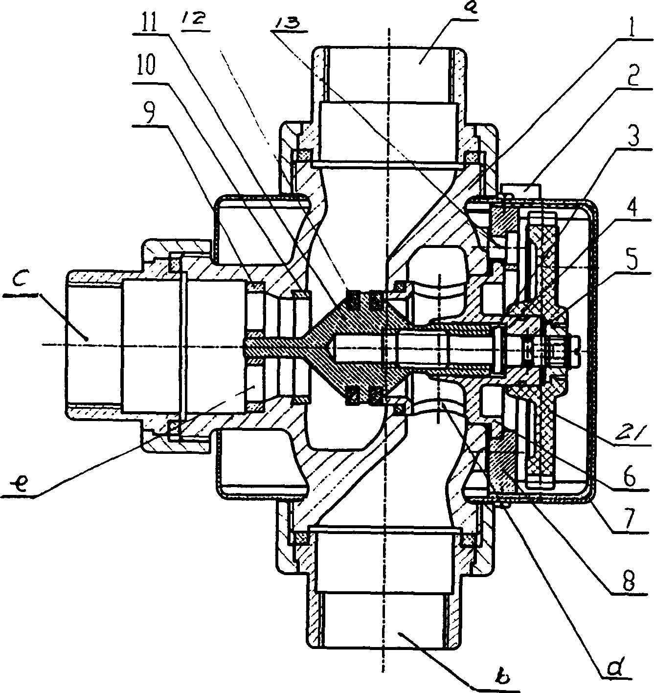 Intelligent electric stop valve for three-way flow proportional distribution