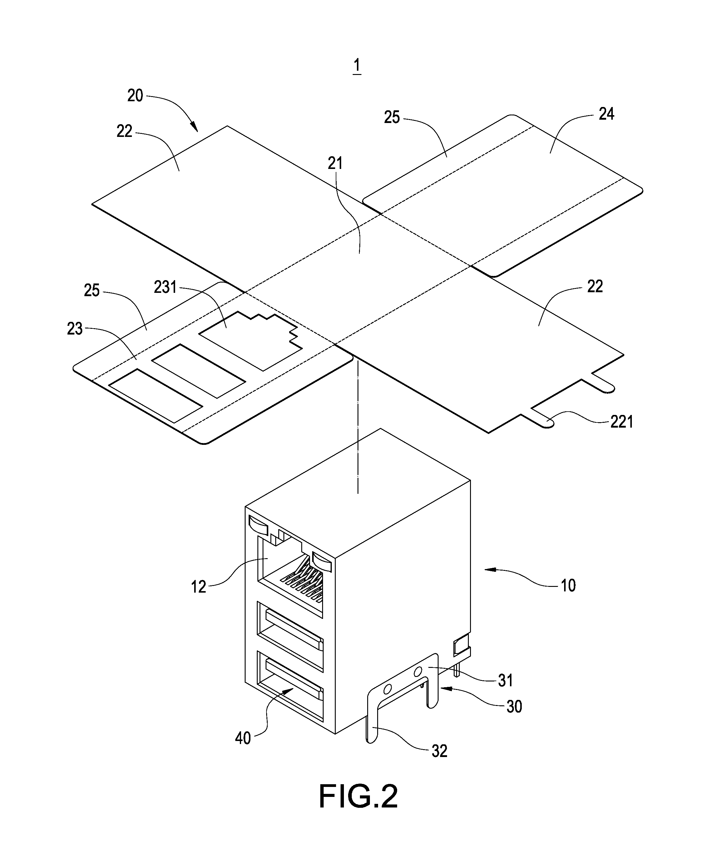 Connector with thin film shielding structure