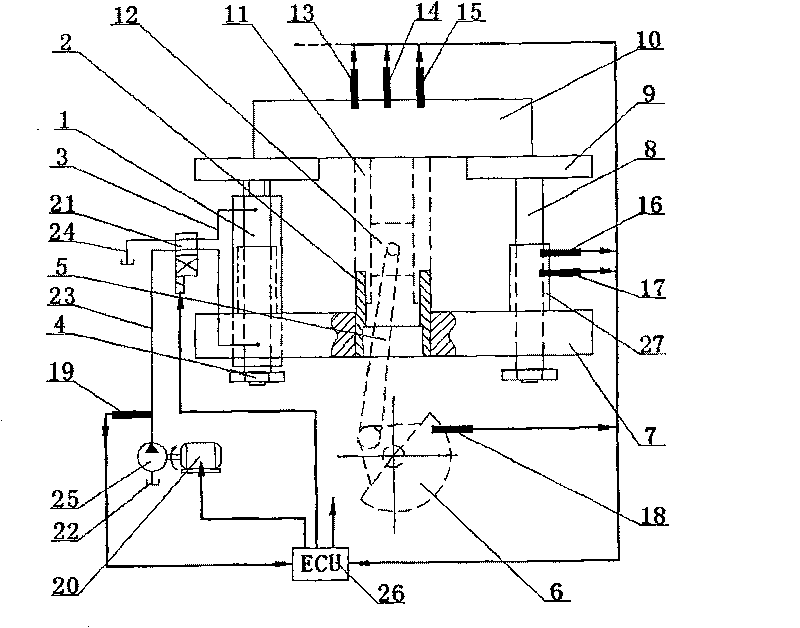 Testing bench frame and method for engine with variable compression ratio