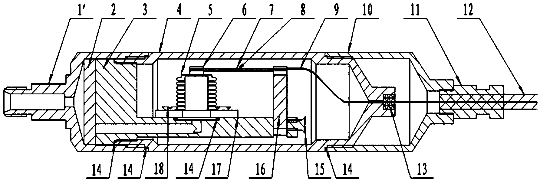 Fiber bragg grating pressure sensor capable of achieving positive and negative pressure monitoring and testing method