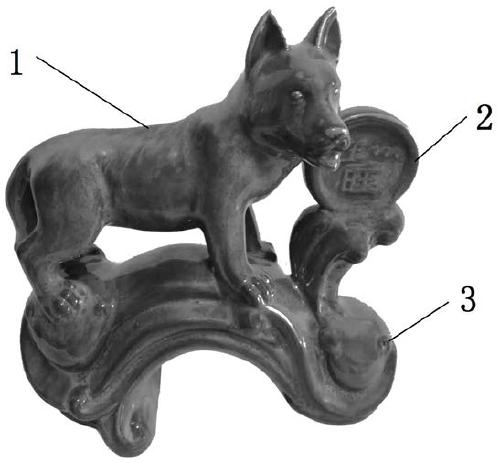 Manufacturing method of dog and Wang character-shaped Jun porcelain artwork