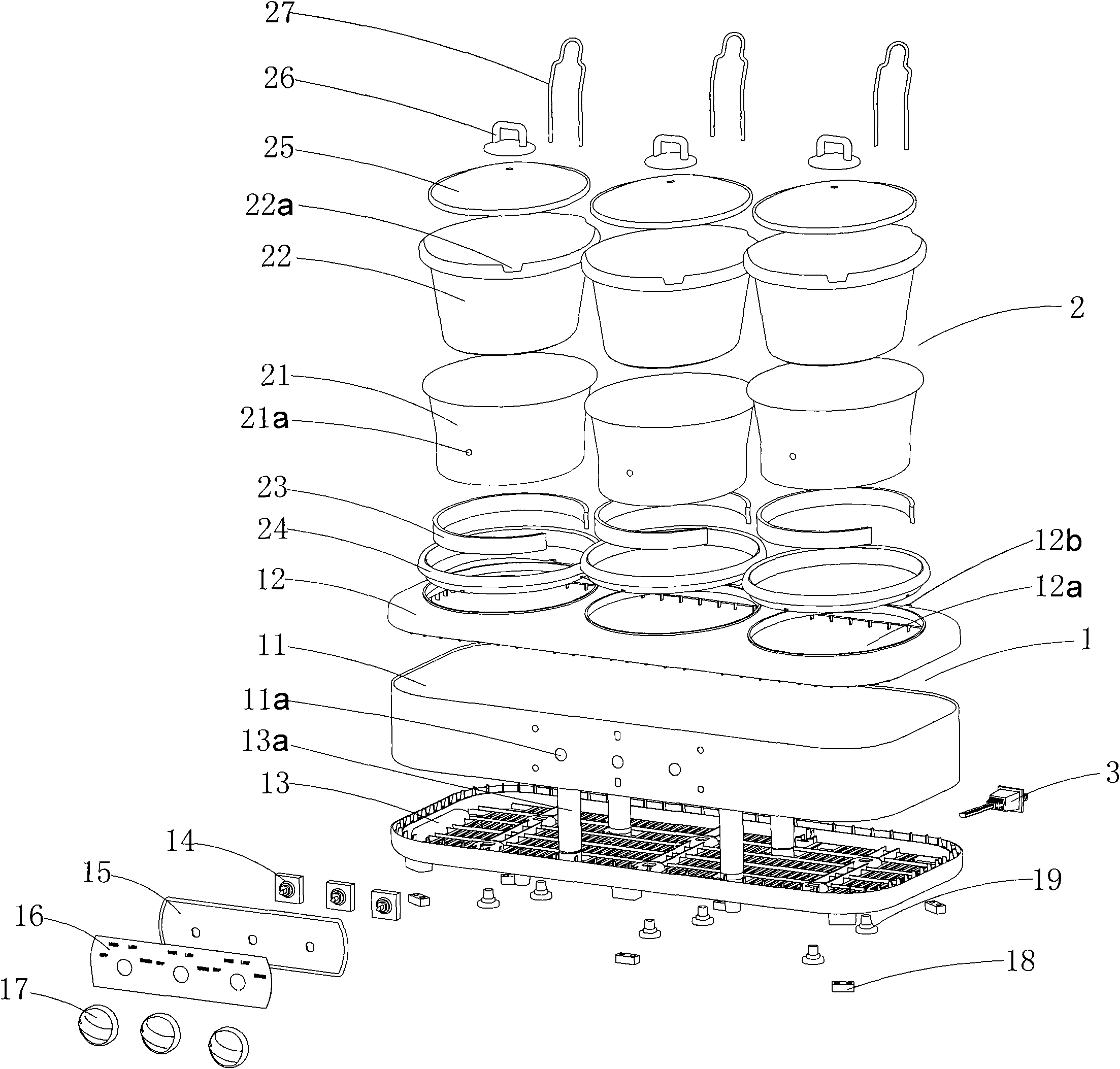 Slow cooker with combination structure of three containers