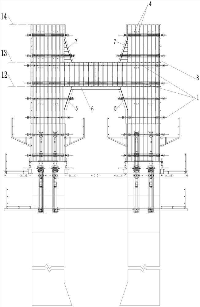 Bracket-free construction method for double-limb thin-wall high-pier tie beam