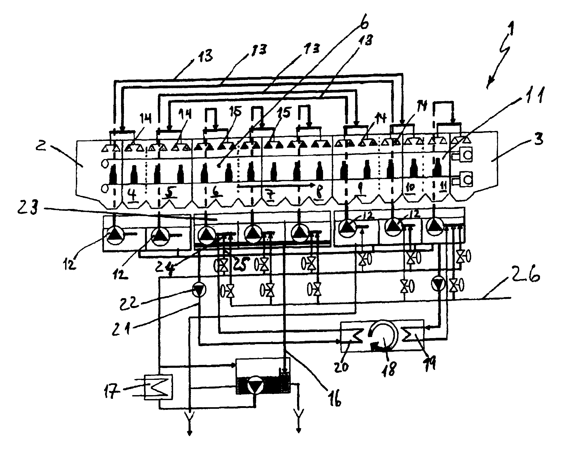 Beverage bottling plant for filling beverage bottles with a beverage bottle treatment machine and a beverage bottle treatment machine in a beverage bottling plant