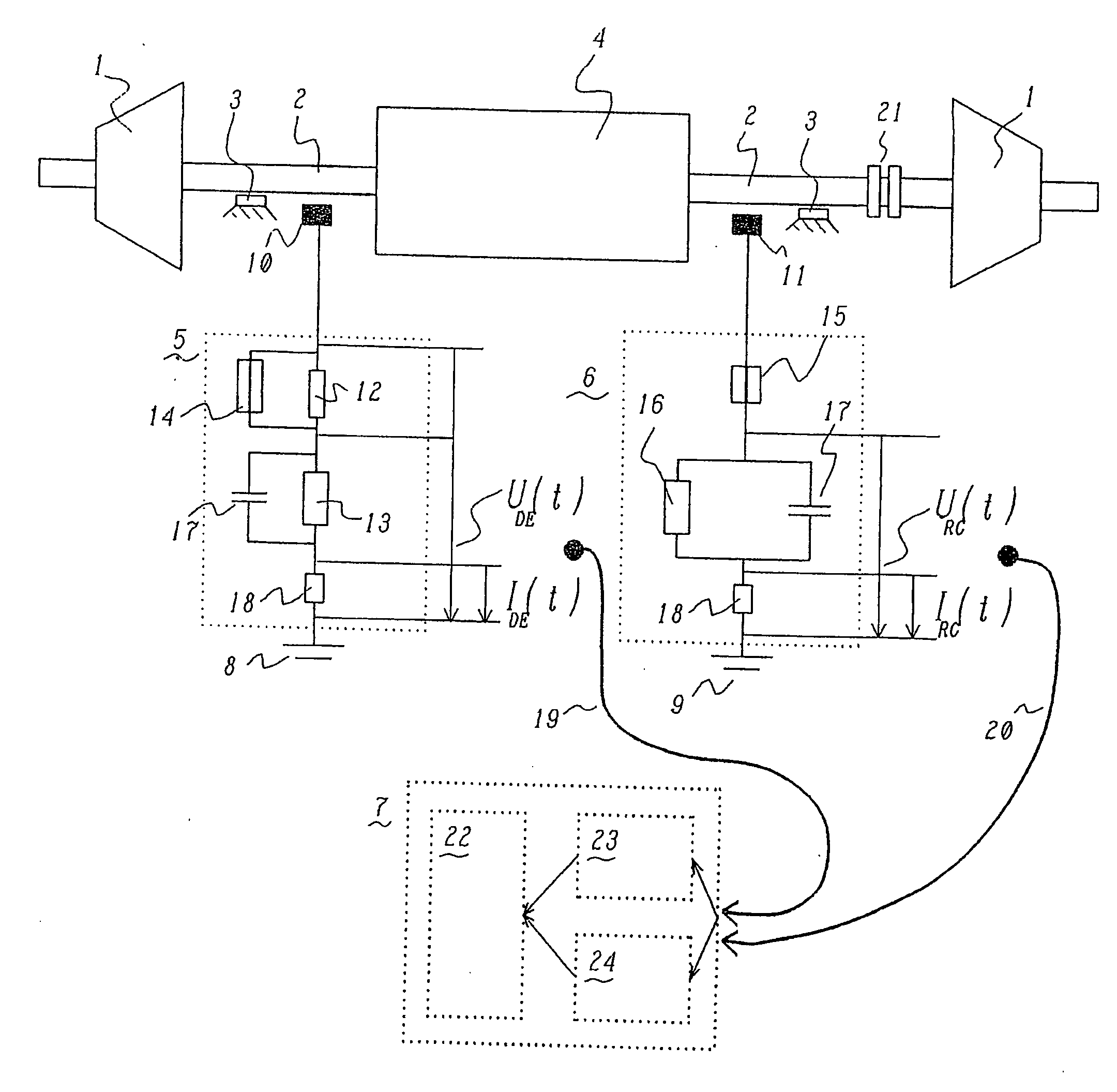 Apparatus and method for monitoring and/or analysis of electrical machines during operation