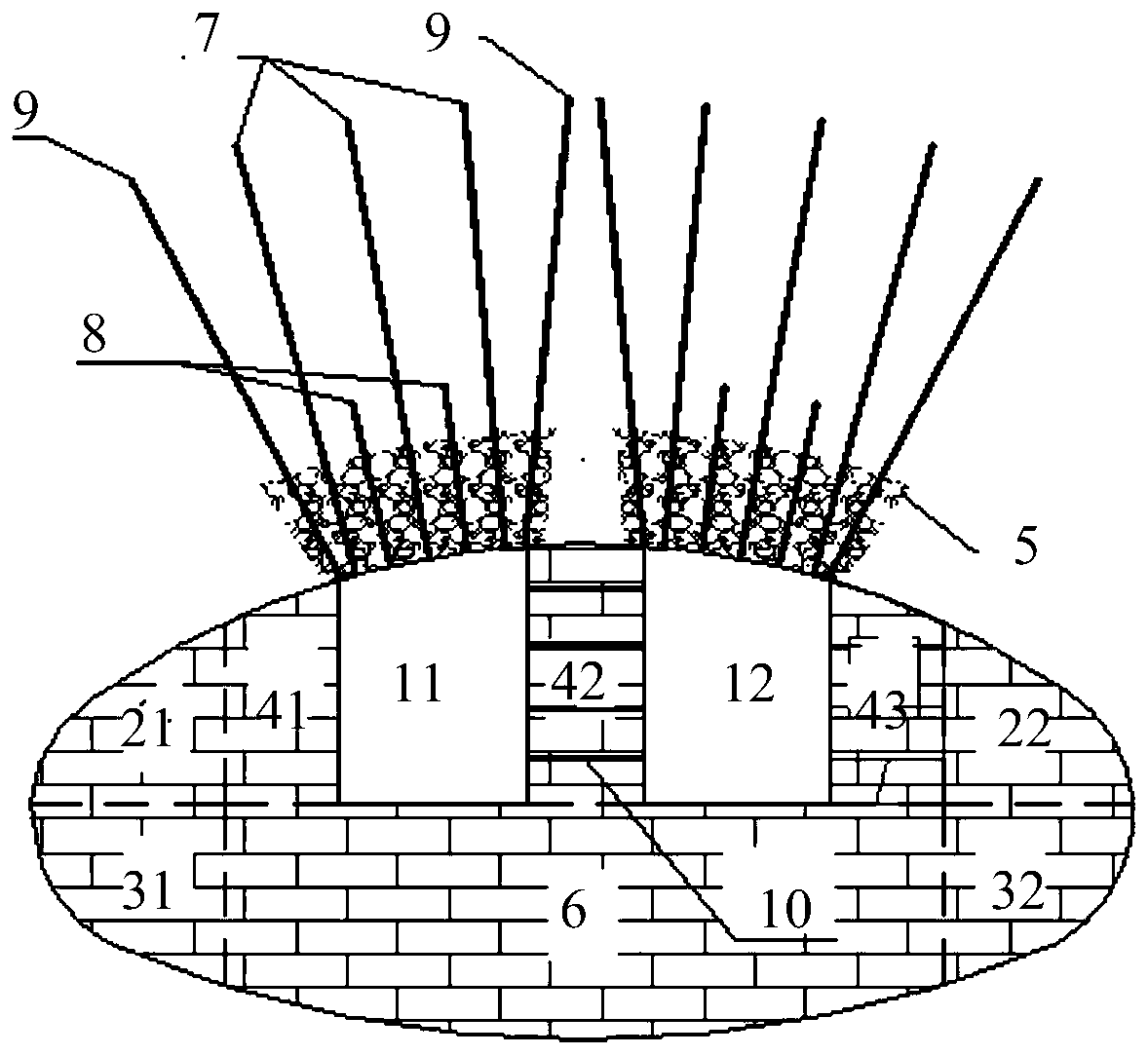 Ultra-flat cavern middle rock pillar supporting structure and construction method