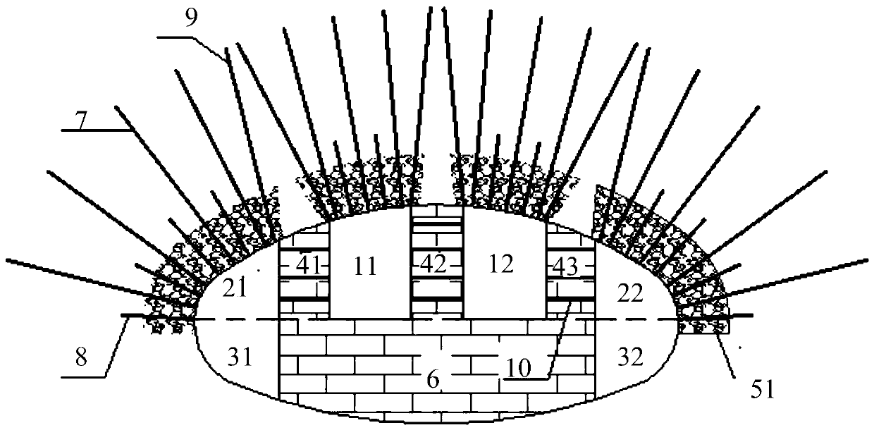 Ultra-flat cavern middle rock pillar supporting structure and construction method