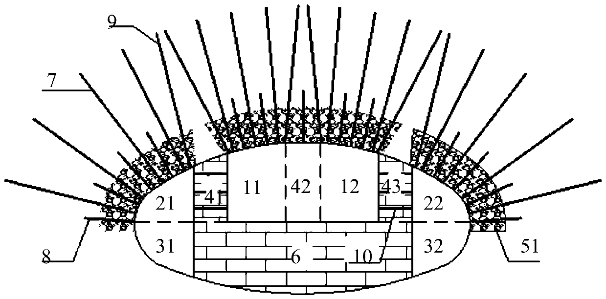 Ultra-flat cavern middle rock pillar supporting structure and construction method