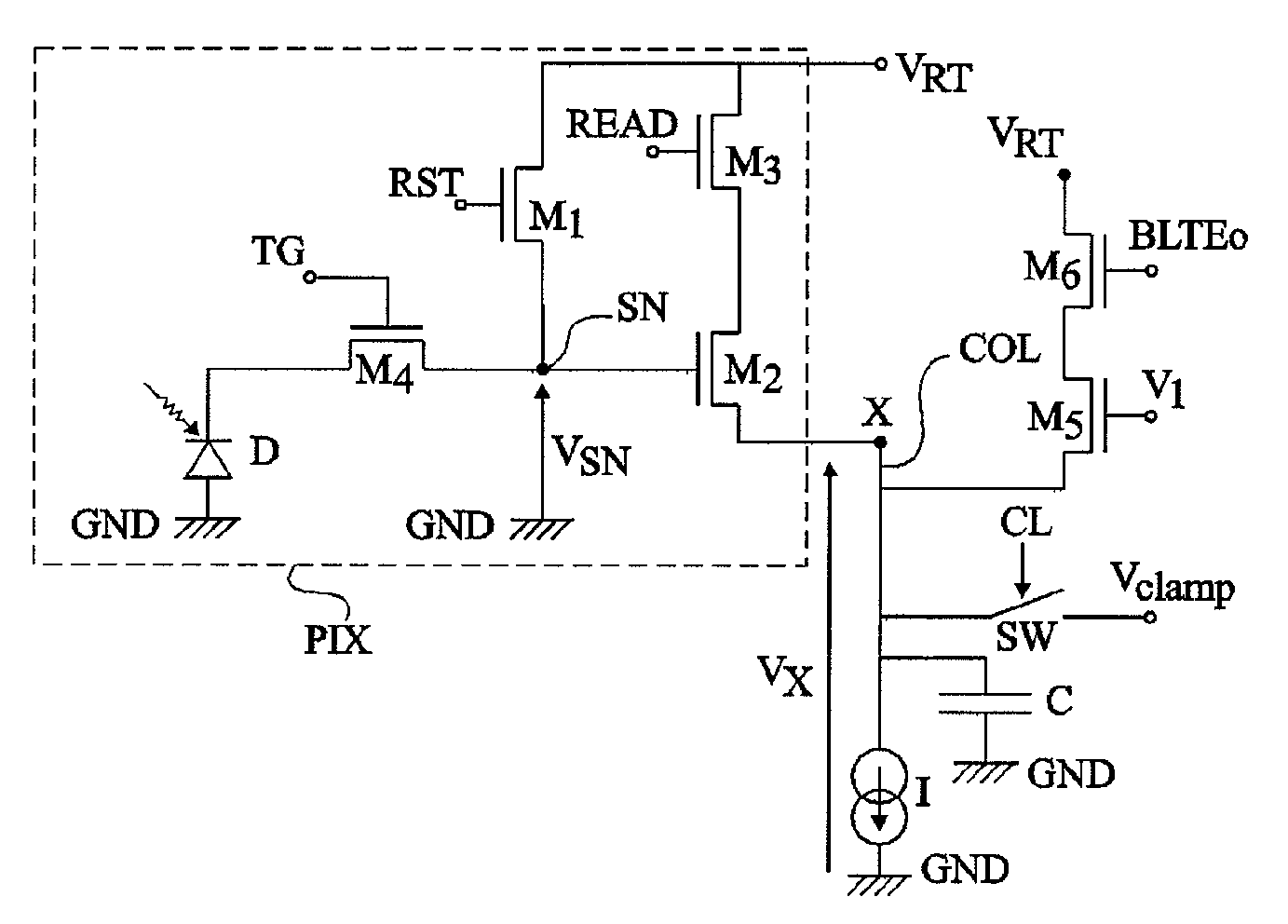 Pinned photodiode CMOS image sensor with a low supply voltage