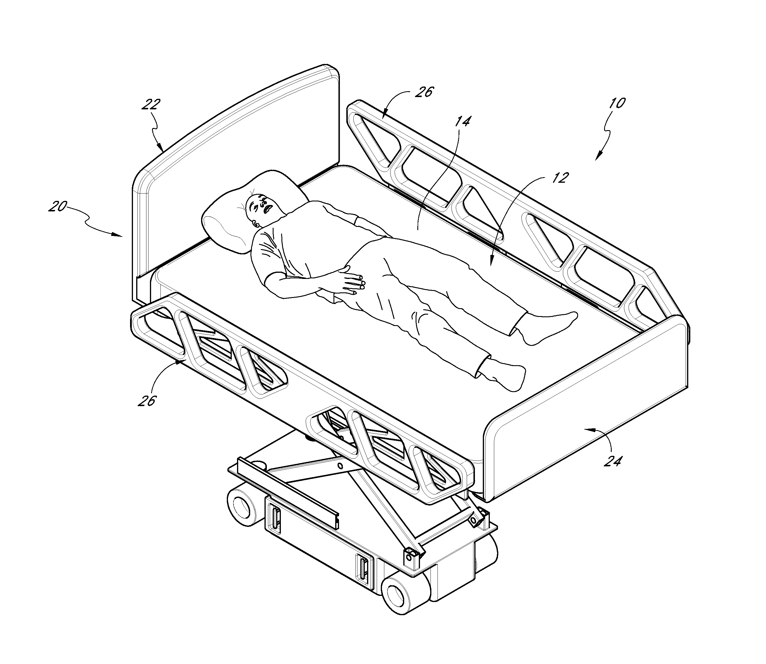 Patient safety system with automatically adjusting bed