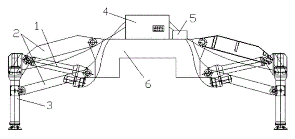 Four-connecting bar type extending leveling control system