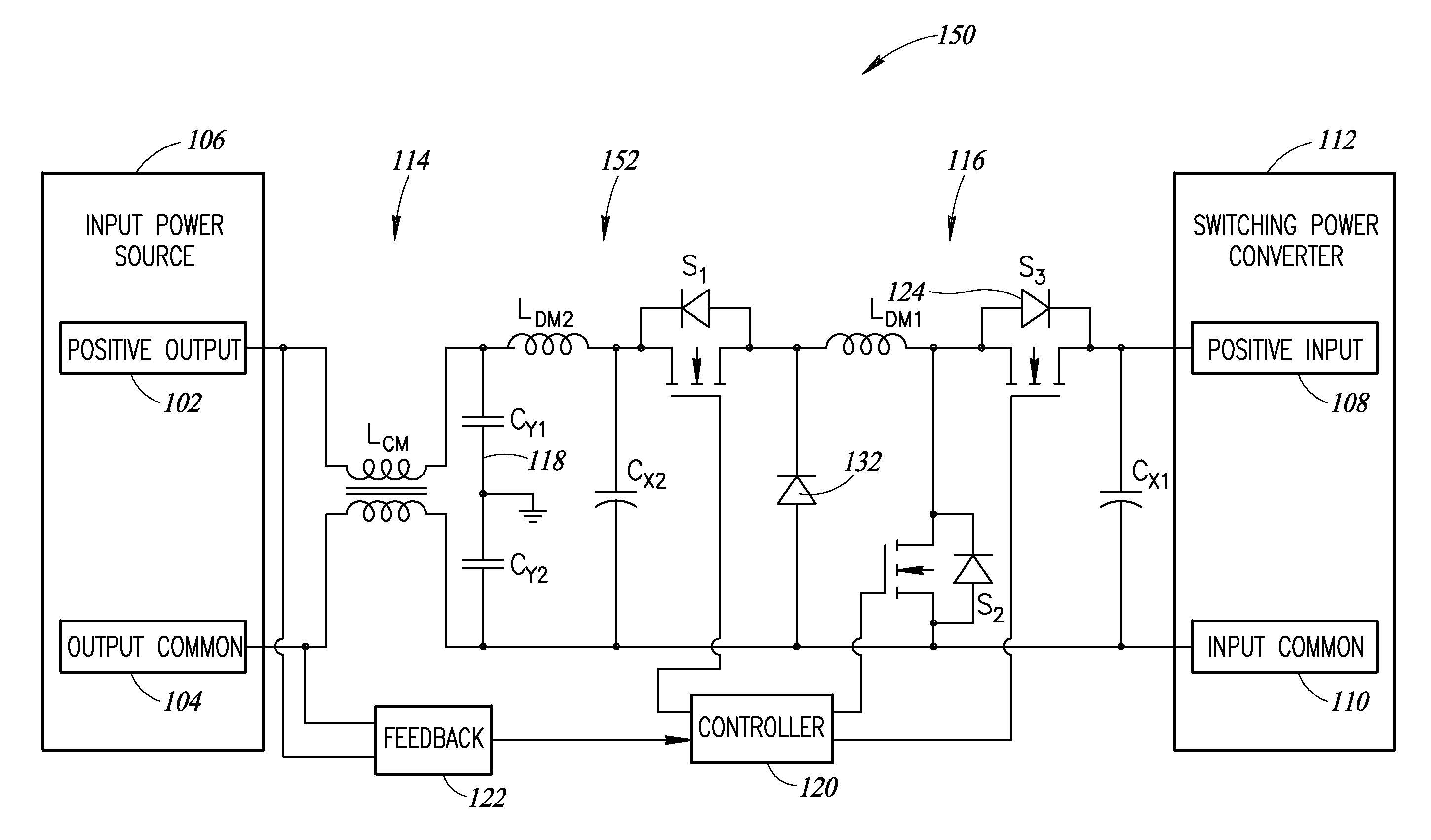 Integrated tri-state electromagnetic interference filter and line conditioning module