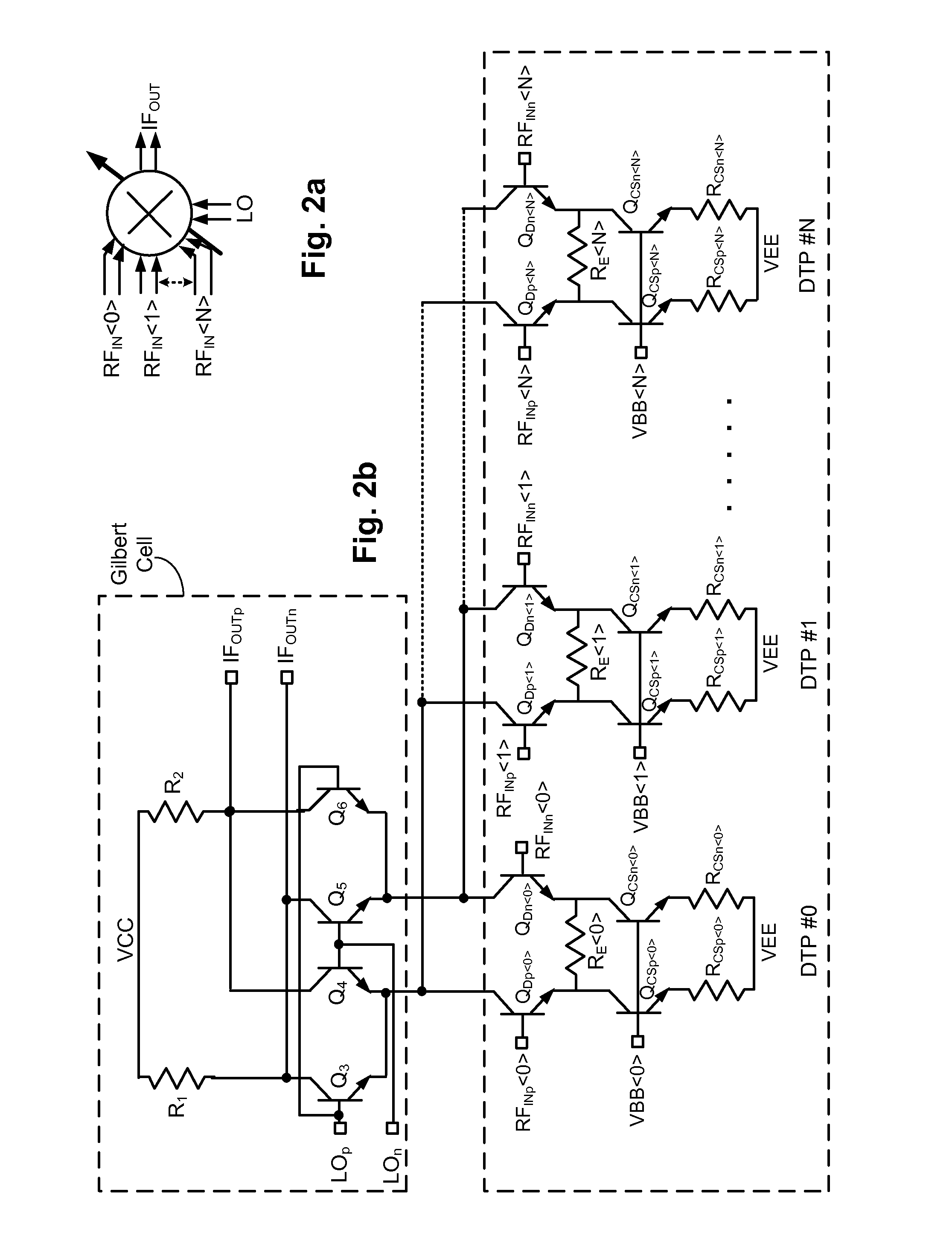 Multiple input / gain stage gilbert cell mixers