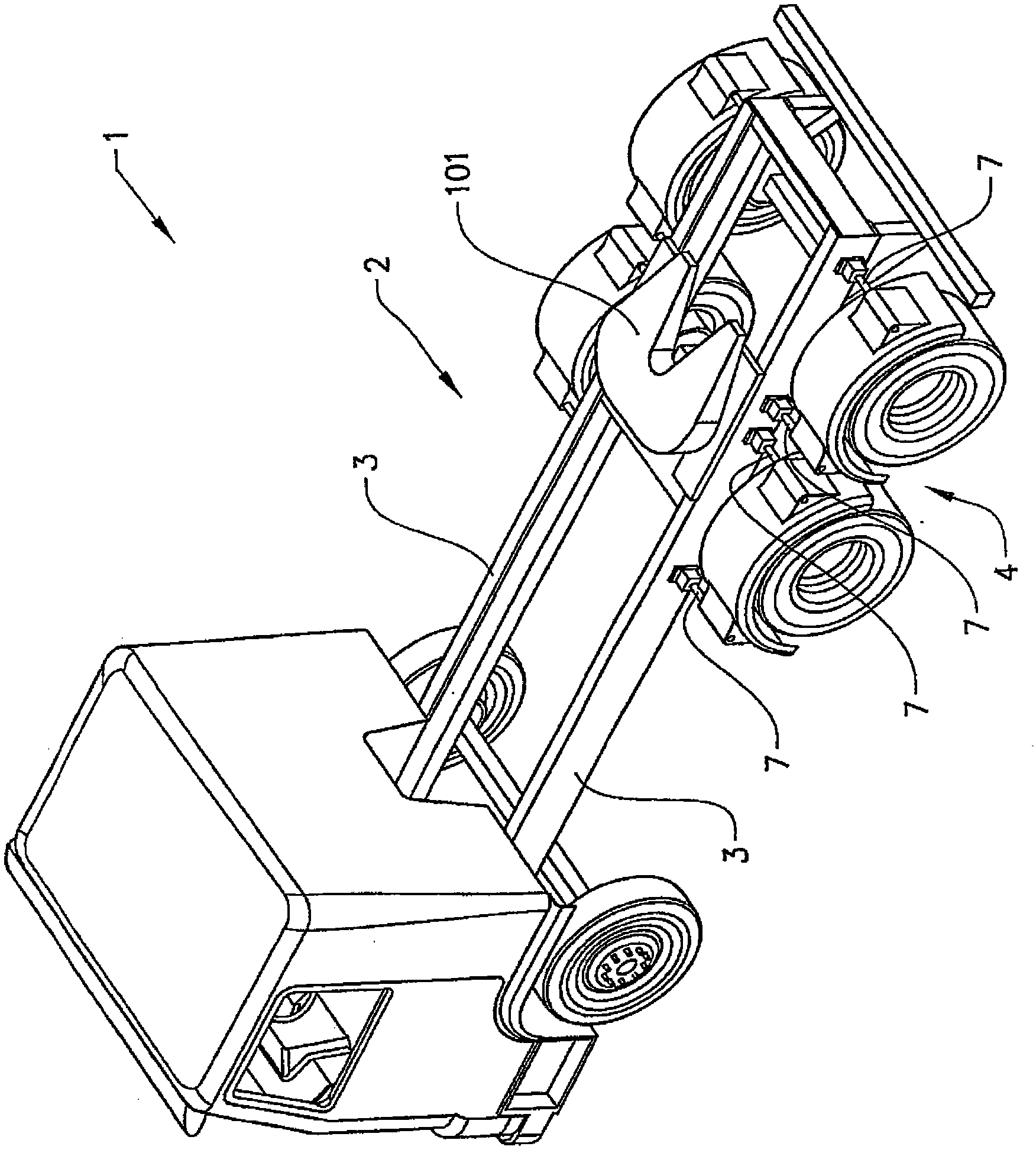 A device for attaching a stay to a vehicle frame and a vehicle comprising the device