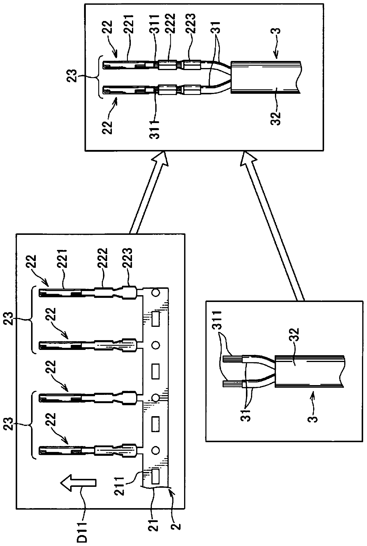 Terminal crimping device and terminal crimping method