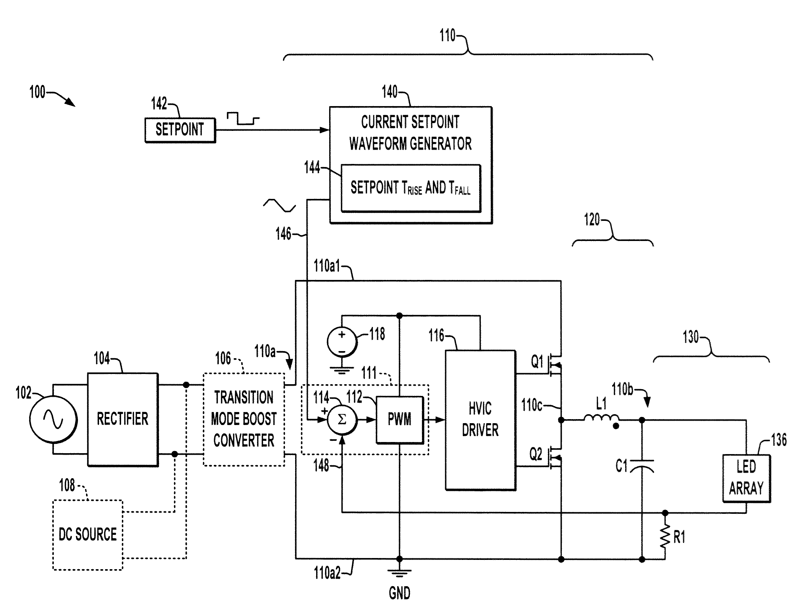 Ramp controlled driver for series/parallel solid state lighting devices