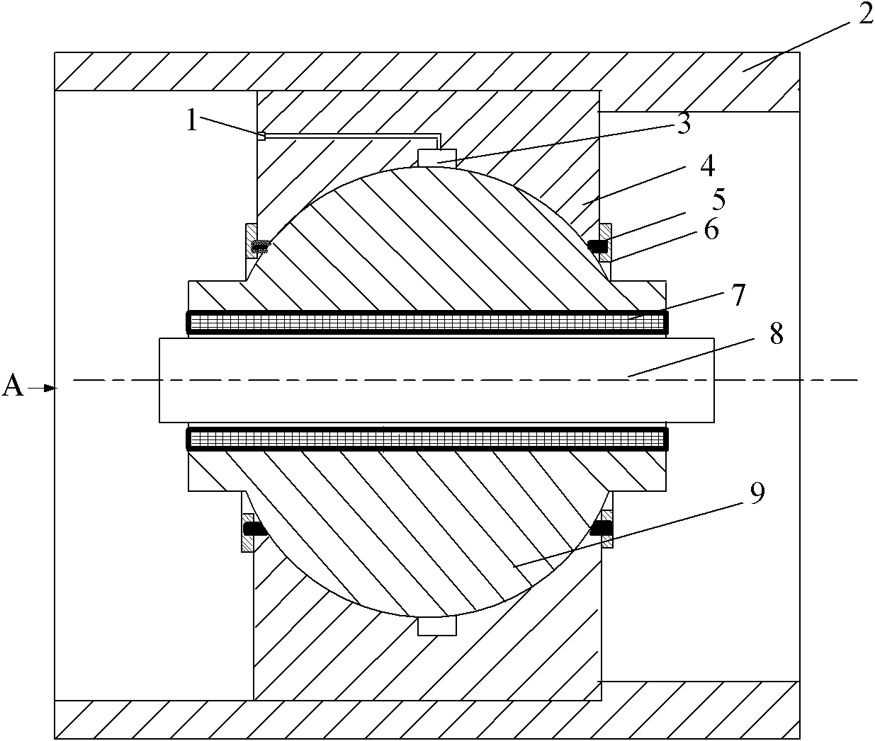 Self-aligning spherical plain water lubricated tail bearing for ships