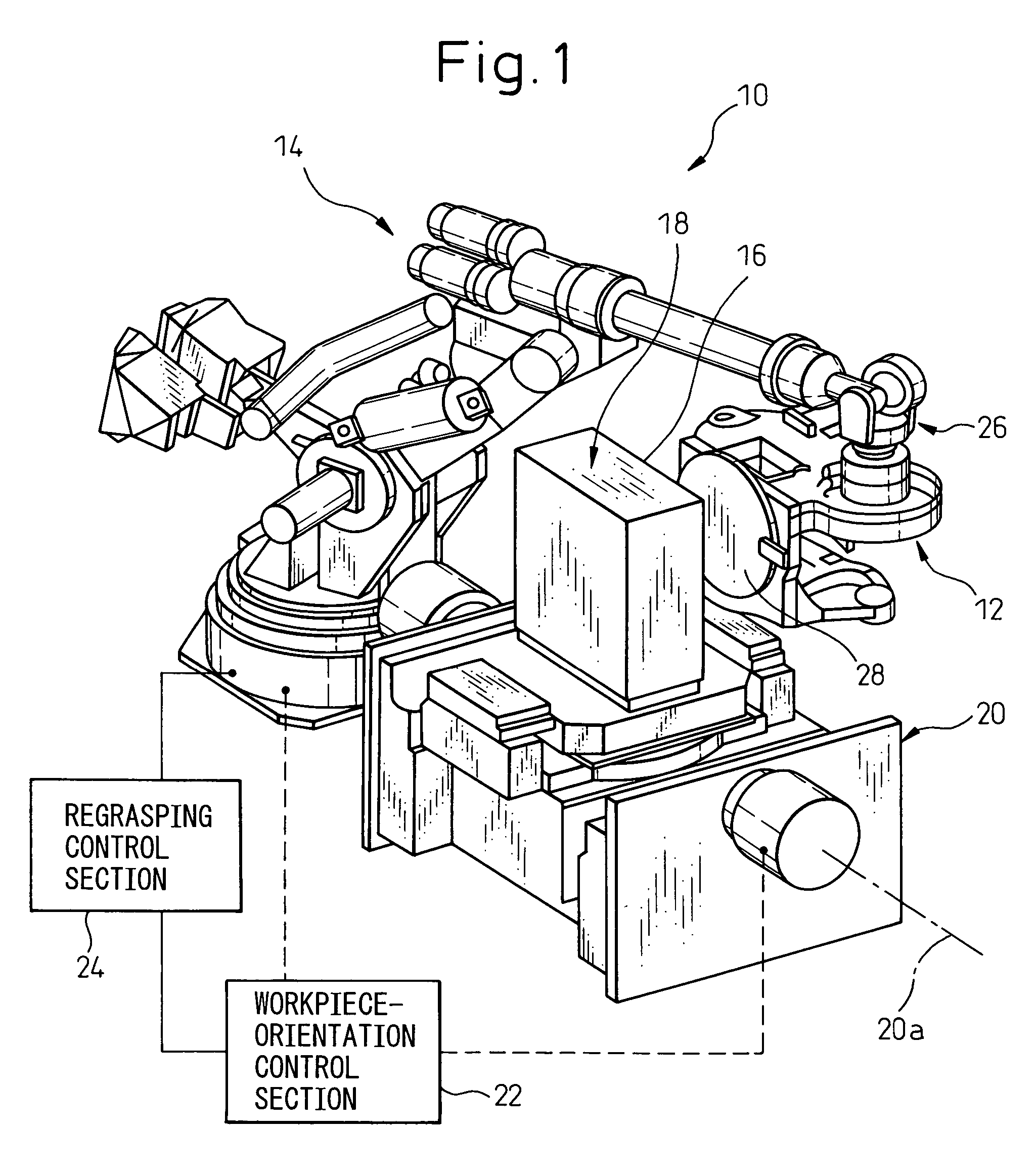 Workpiece regrasping system for robot