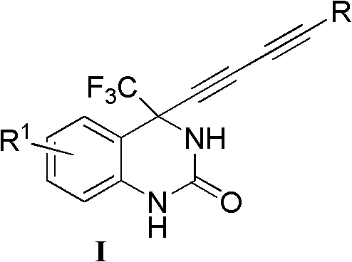 4-(substituted-1,3-diyne)-4-(trifluoromethyl)-3,4-dihydro substituted quinazoline-2-ketone compound as well as preparation method and application thereof