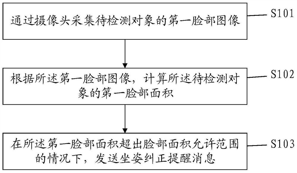 A face area-based sitting posture detection method, electronic equipment and a storage medium