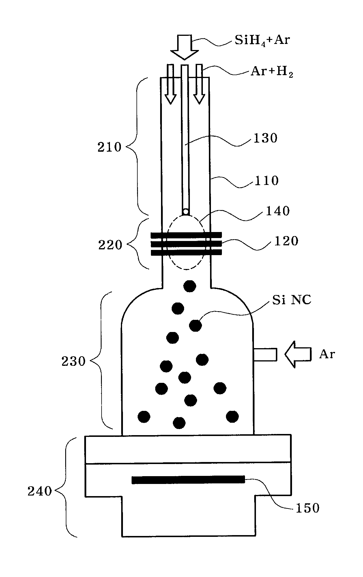 Apparatus for producing silicon nanocrystals using inductively coupled plasma