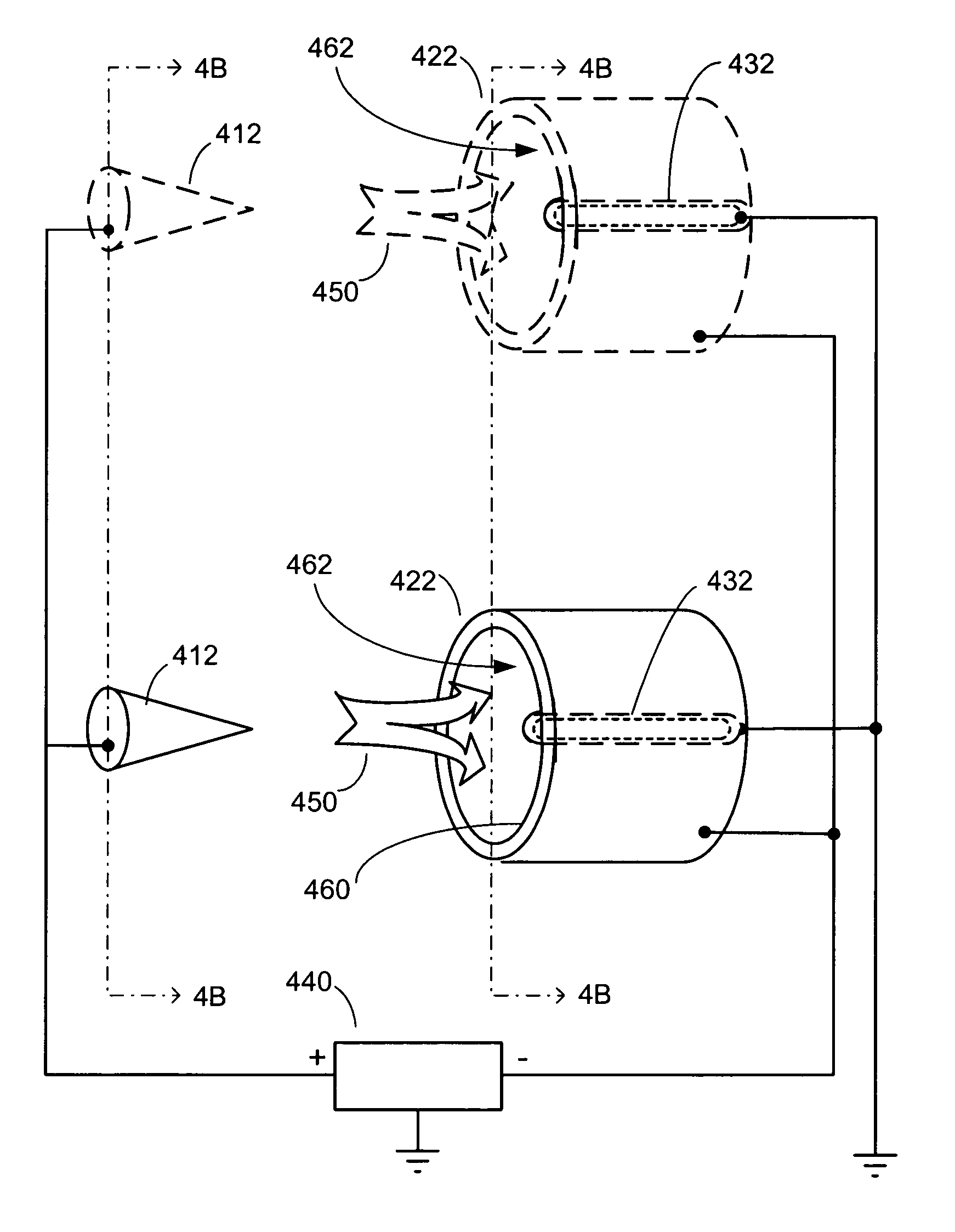 Electro-kinetic air transporter and conditioner devices including pin-ring electrode configurations with driver electrode