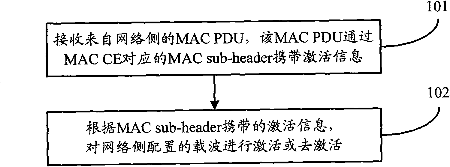 Method, device and system for activating carrier waves