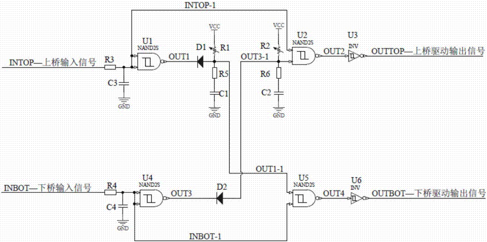 IGBT drive signal hardware interlocking and dead zone setting circuit