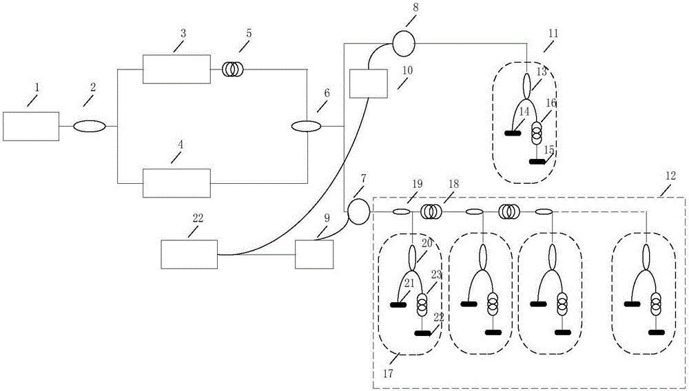 Heterodyne-interference-type optical fiber hydrophone time division multiplexing array and demodulation method