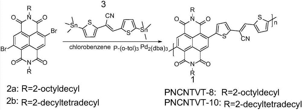 Naphthalimide thiophene cyanoethylene polymer as well as preparation method and application thereof