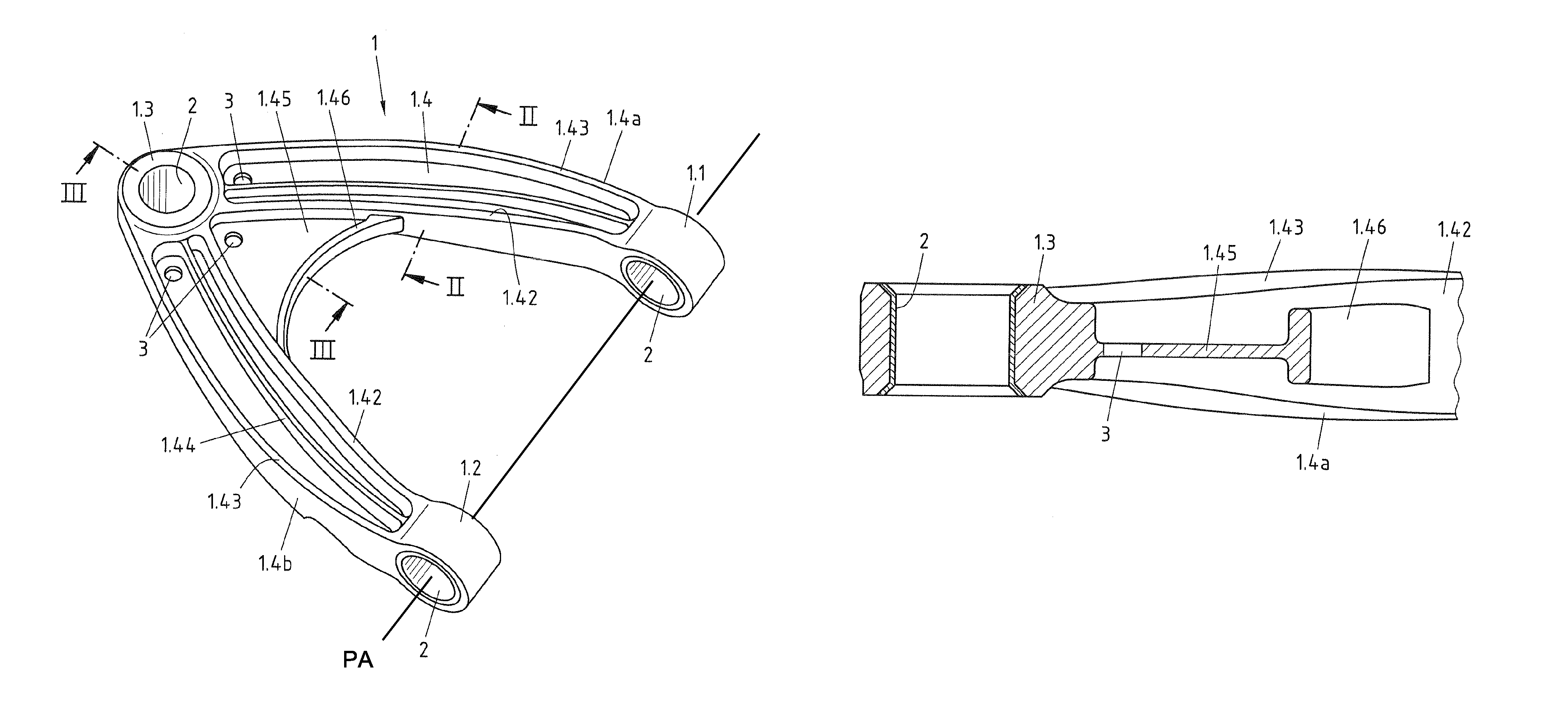 Transverse link made of fibre-reinforced plastics material for a wheel suspension of a vehicle