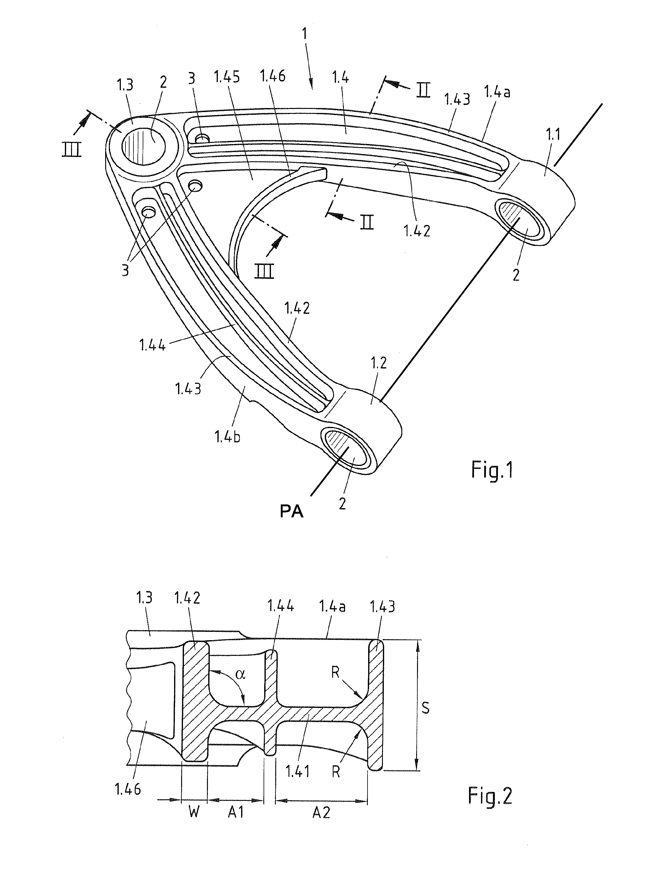 Transverse link made of fibre-reinforced plastics material for a wheel suspension of a vehicle