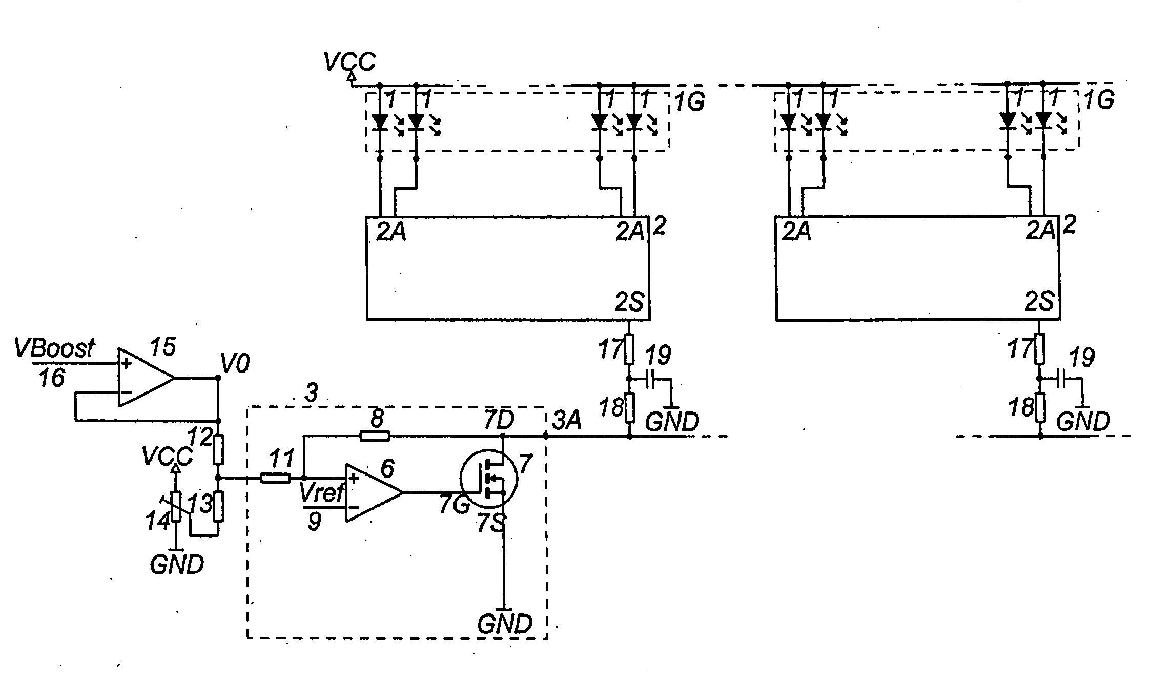 Circuit arrangement for controlling light emitting diodes