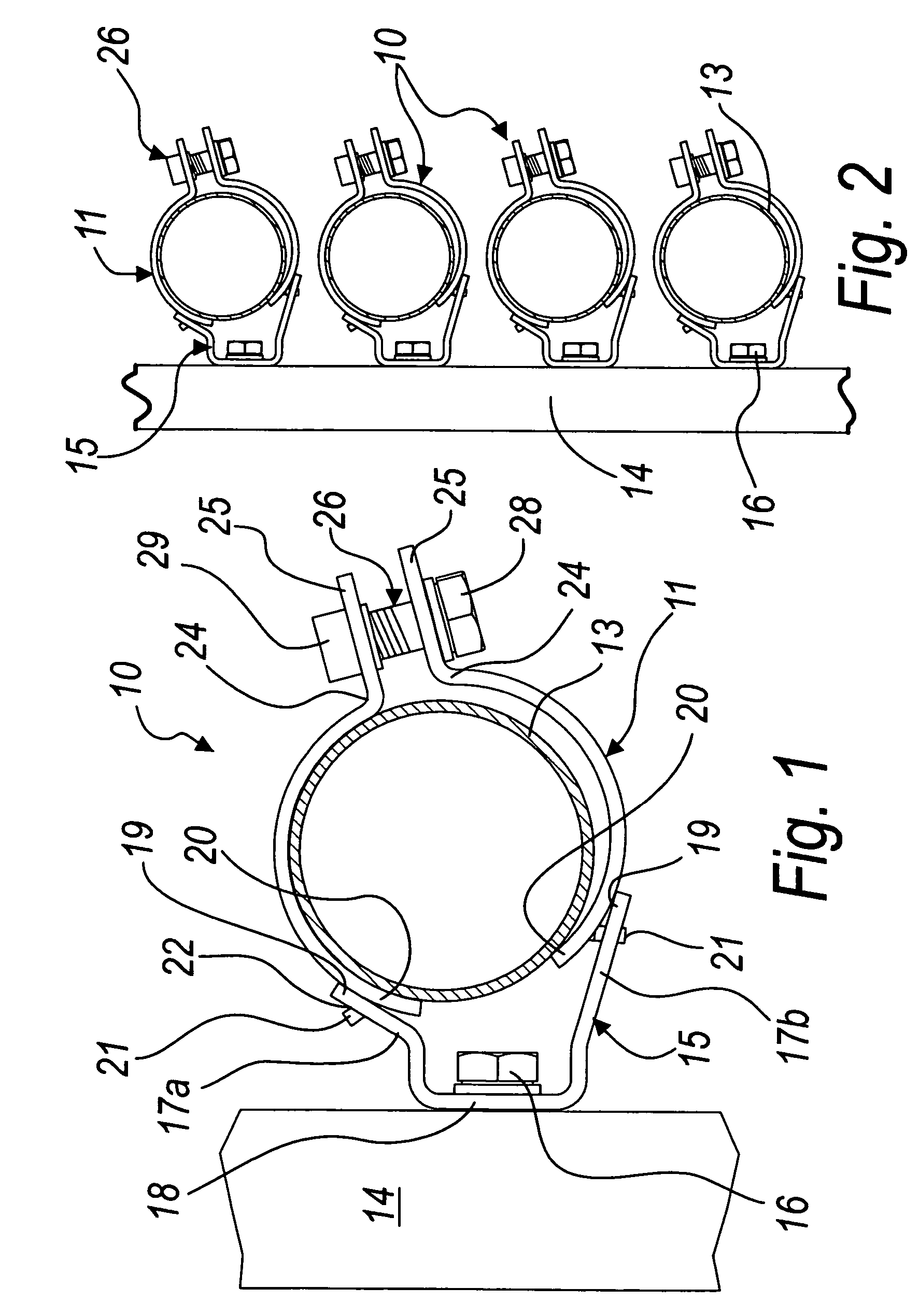 Device for fixing pipes to supporting structures