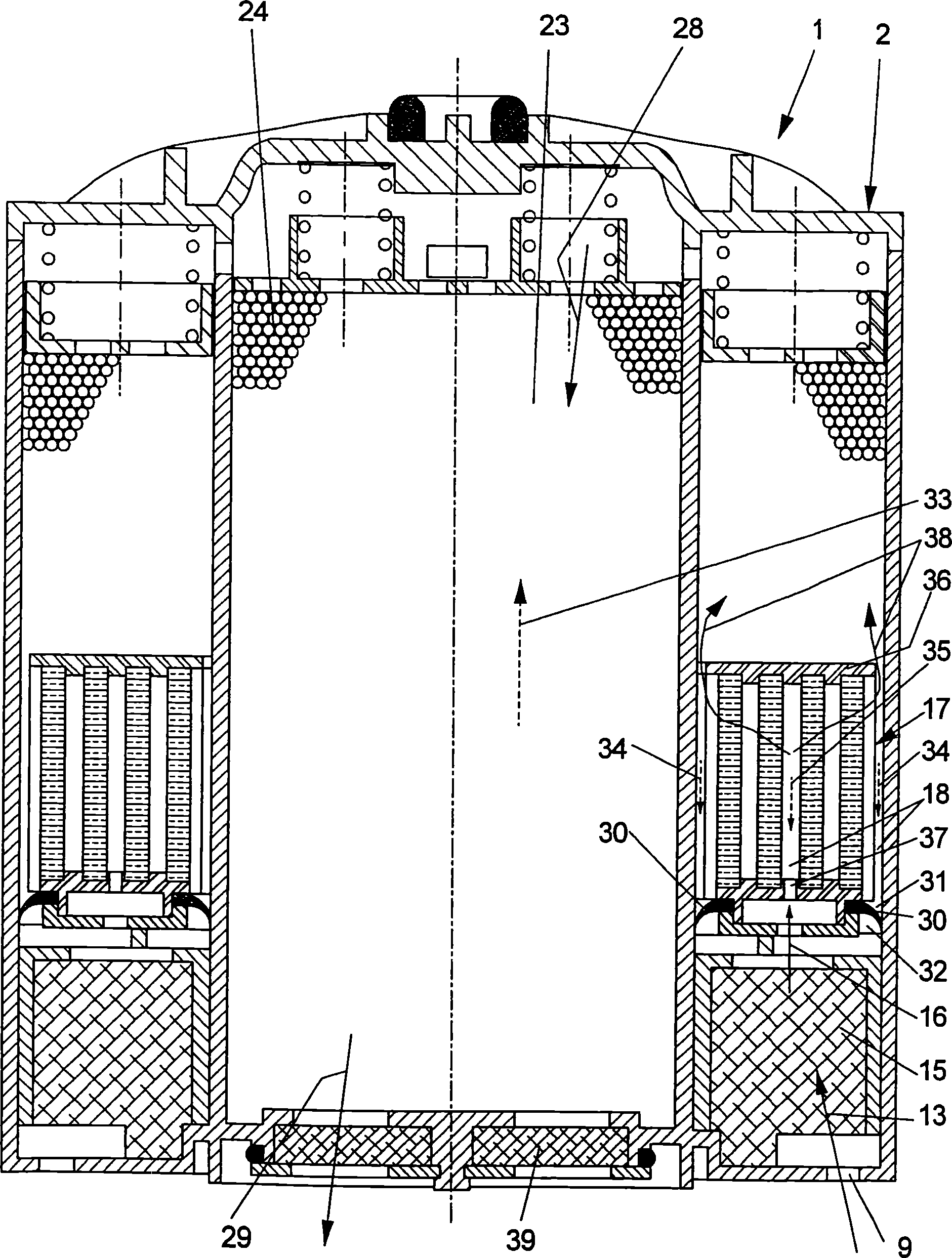 Process for the purification of compressed air and cartridge therefore