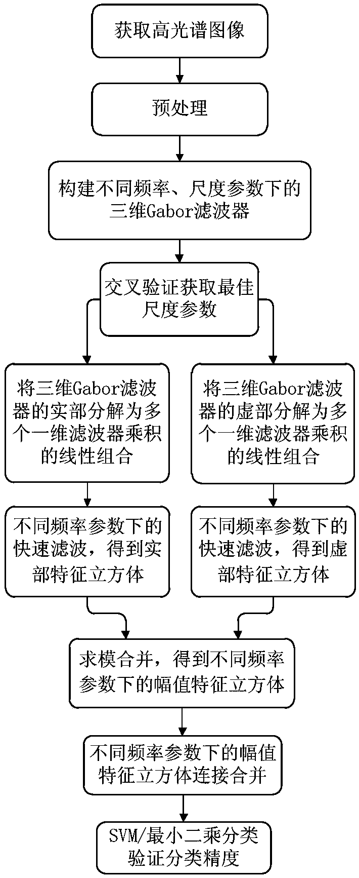 Hyperspectral image rapid filtering method based on three-dimensional Gabor filter