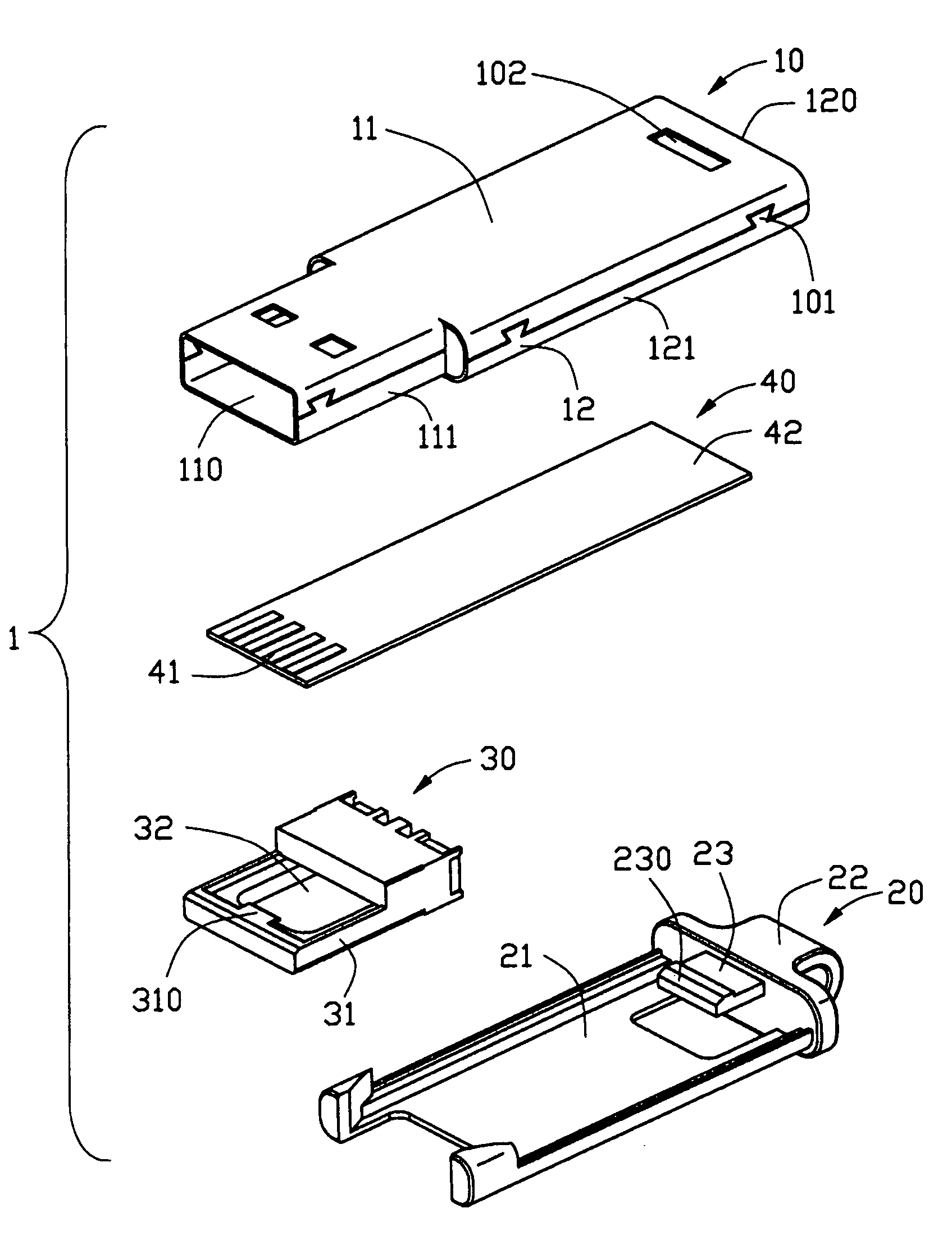 Universal serial bus connector with integral shell